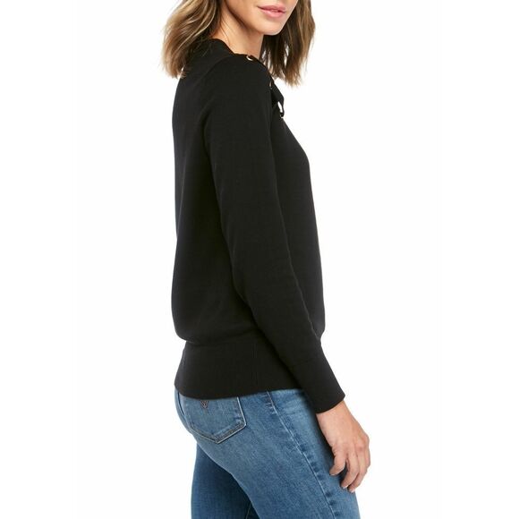 New! MICHAEL KORS Women's Grommet Lace-up Black Sweater Cotton-Blend Size Small - Picture 3 of 8